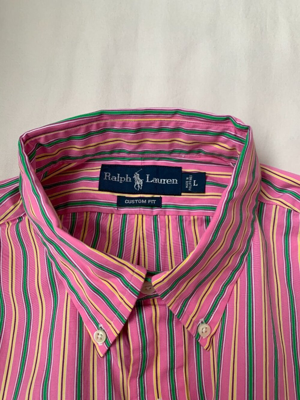 Ralph Lauren Stripe Button Down Shirt Men's size L Custom Fit Vintage - Picture 10 of 11